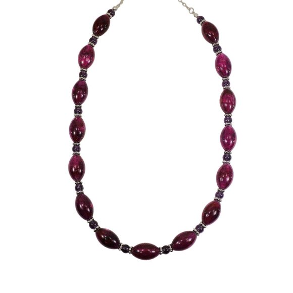 Purple bead necklace with tube shape purple beads and round purple glass beads - Picture 5 of 8